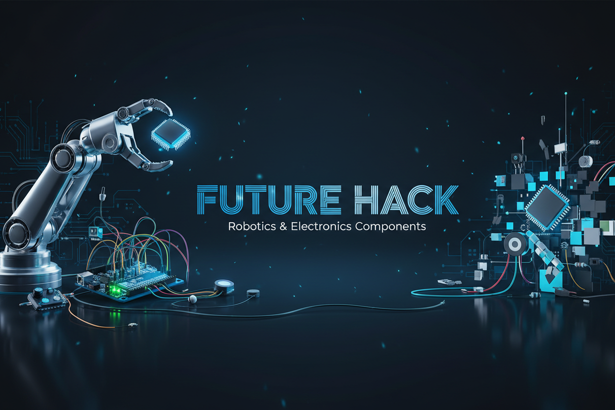 creat a banner for shoping webisite roboties elrctronic componds sell, name- FUTURE HACK 